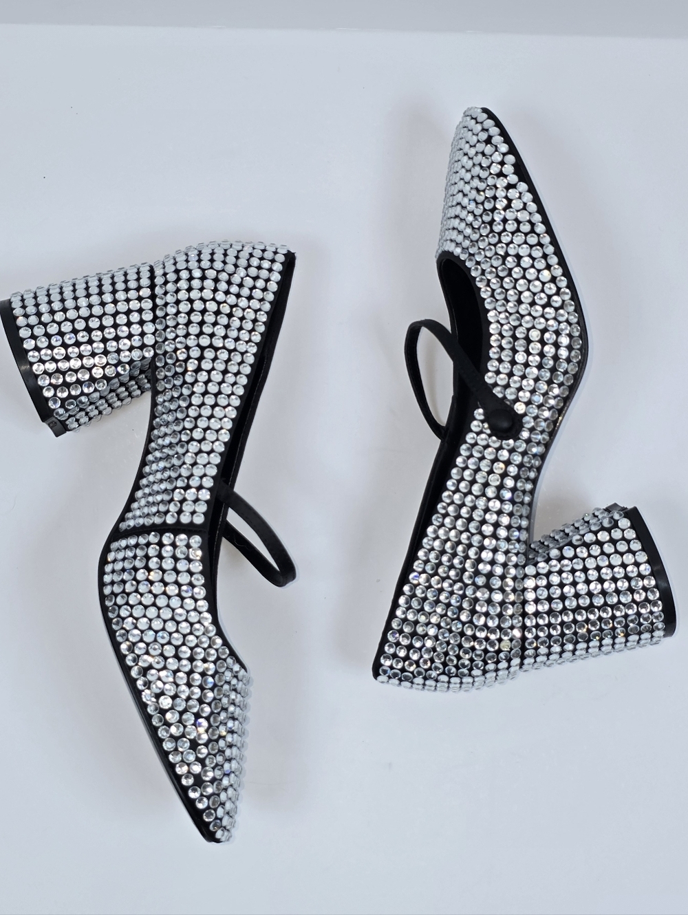 Mango Silver Rhinestone Mary Jane Block Heel Pumps Crystal Embellished Size 38 - Picture 5 of 12